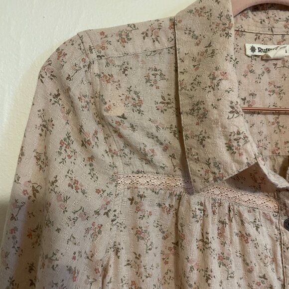 Ruff Hewn | Pink Floral Soft Cotton 3/4 Sleeve Button-Down Top Medium - Picture 2 of 5